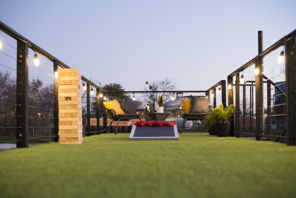 Astroturf covered rooftop deck
