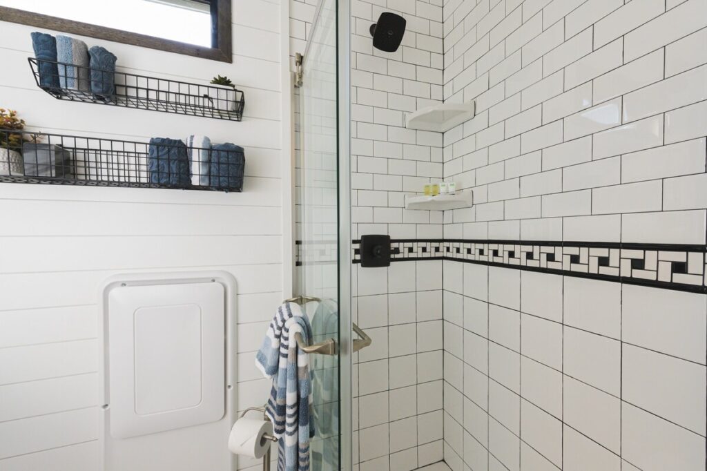 Custom-tiled full size shower