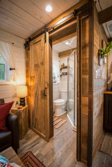 Bathroom with barn door.