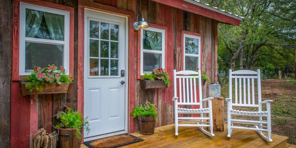 The Little Red Hen is sided with old barn wood.