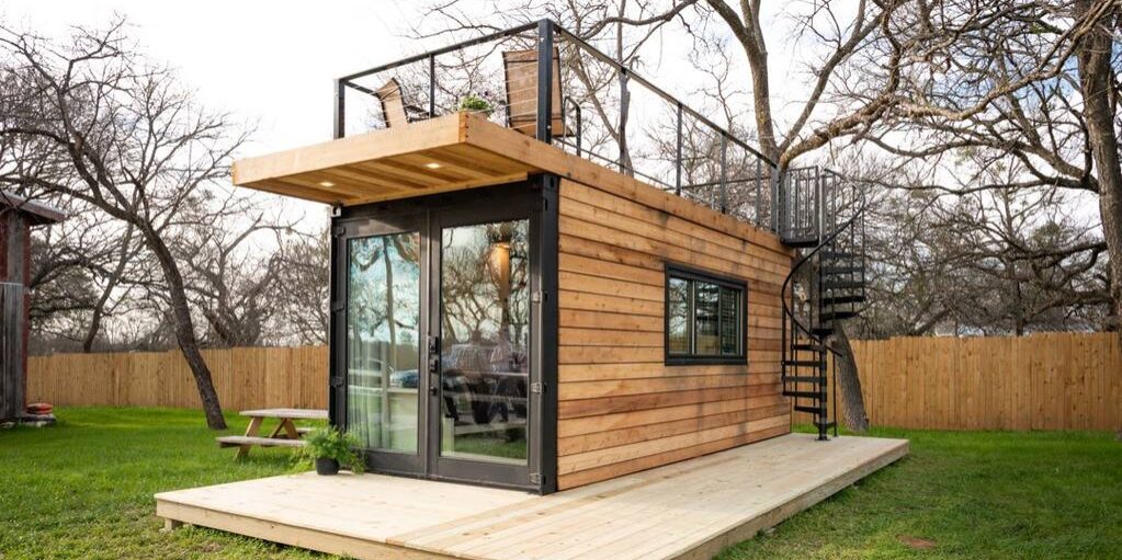 Beautiful 20' container home with upper deck.